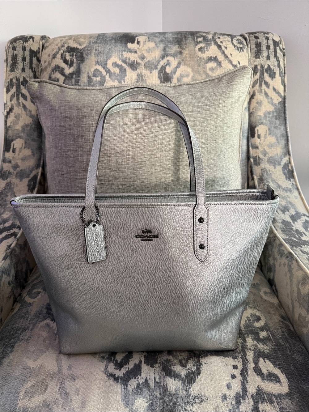 Coach Metallic Silver Tote with Top Handles - Picture 6 of 8